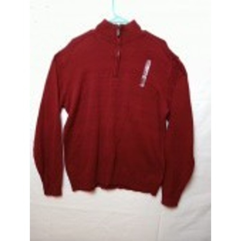 Oscar de la Renta Mens XL 1/4 Zip‎ Pullover Sweater Burgundy Cotton Knit